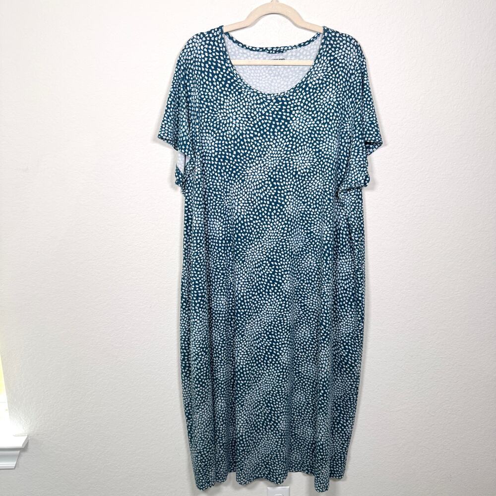 Lands End Womens T Shirt Casual Dress Size 3X 100% Cotton Summer Vacation Teal